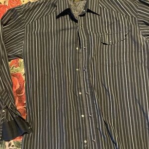Black Dress Shirt with Pinstripe Design and Long Sleeves